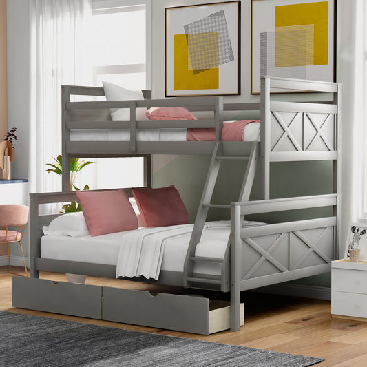 Farmhouse Style Covetable Twin over Full Bunk Bed w/ Drawers - Gray