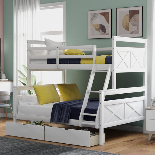 Farmhouse Style Covetable Twin over Full Bunk Bed w/ Drawers - White