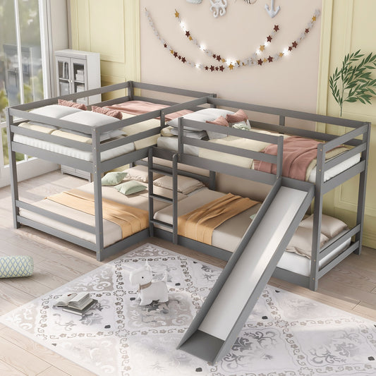 Arlington Full and Twin L-Shape Bunk Bed with Slide - Gray