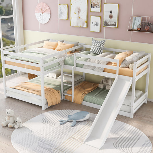 Arlington Full and Twin L-Shape Bunk Bed with Slide - White