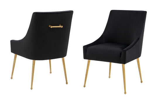 Castana Modern Black Velvet & Gold Dining Chair (Set of 2)