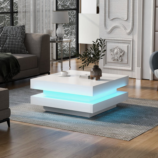 Alexa Modern High Gloss Coffee Table with LED Lights - White