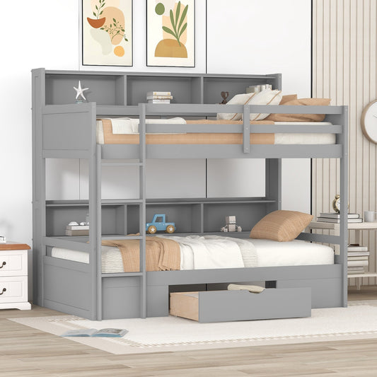 Adapt Twin over Twin Bunk Bed with Shelves & Drawers - Gray