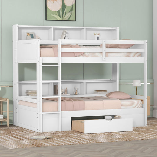 Adapt Twin over Twin Bunk Bed with Shelves & Drawers - White