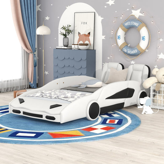 Wes Twice Size Race Car Bed - White