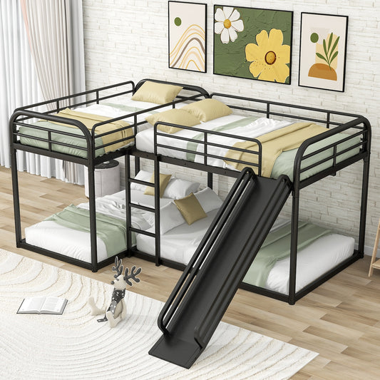 Lindy L-shaped Quadruple Full & Twin Bunk Bed - Black