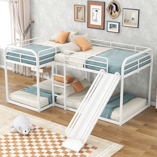 Lindy L-shaped Quadruple Full & Twin Bunk Bed - White