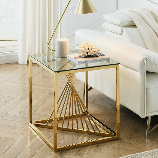 Woker Modern End Table with Glass Top - Polished Gold