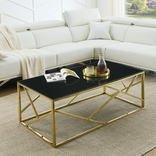 Hannah Modern Coffee Table with Black Glass Top - Polished Gold