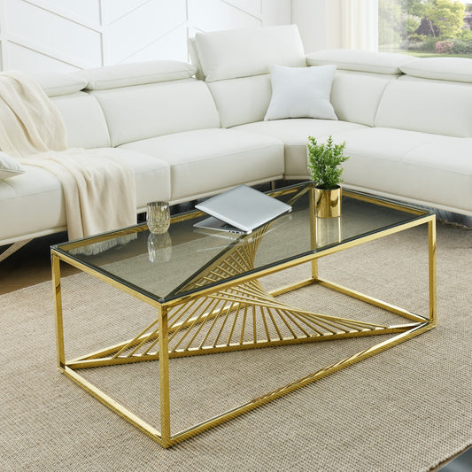 Woker Modern Coffee Table with Glass Top - Polished Gold