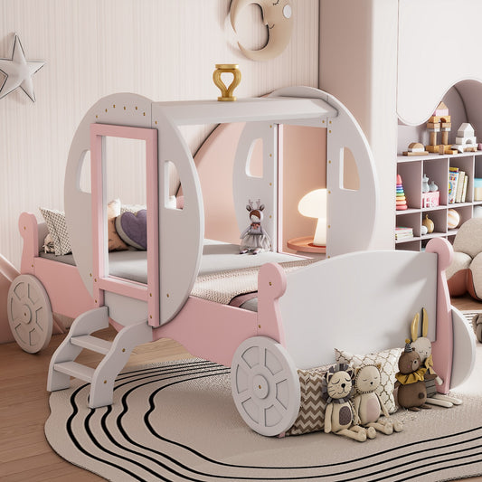 Princess Carriage Theme Bed - White & Pink