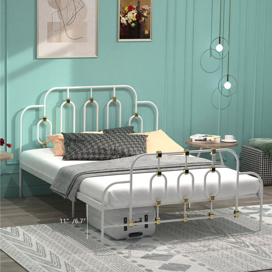 Ola Full Size Metal Bed - White & Gold