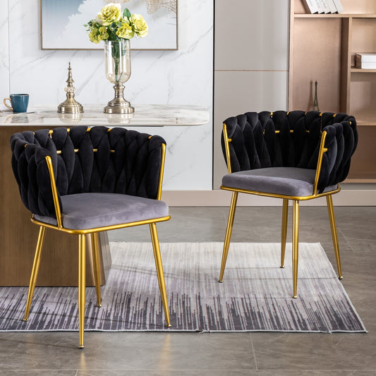 Asher Modern Velvet Side Chairs with Gold Legs (Set of 2) - Black & Purple