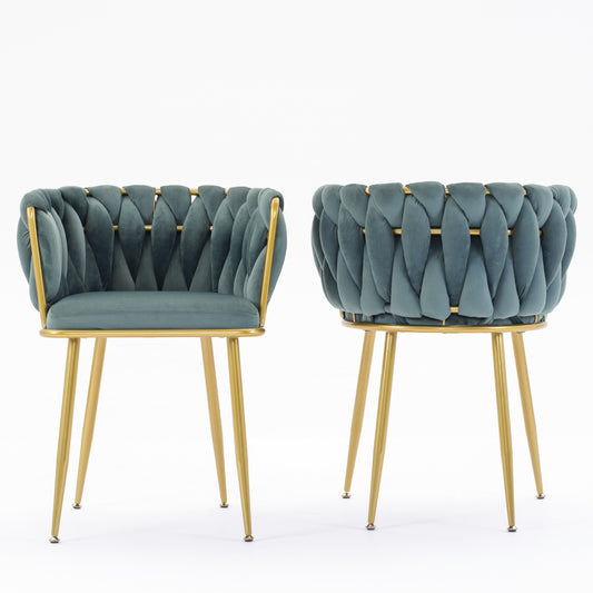 Asher Modern Velvet Side Chairs with Gold Legs (Set of 2) - Light Green