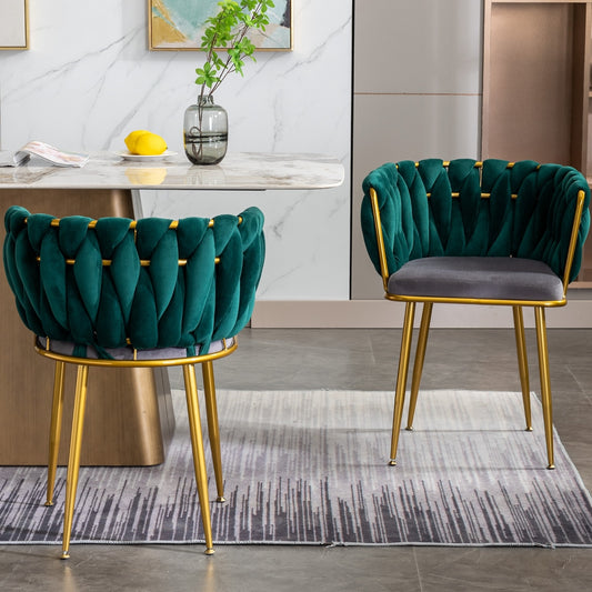 Asher Modern Velvet Side Chairs with Gold Legs (Set of 2) - Dark Green & Purple