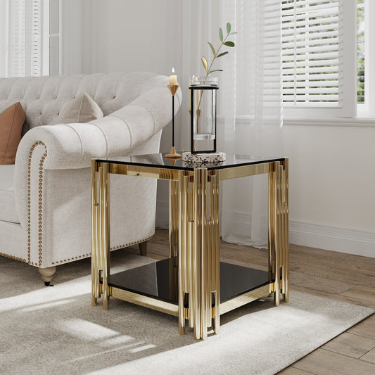 Woker Ellen Modern Golden Side Table with Black Glass Top