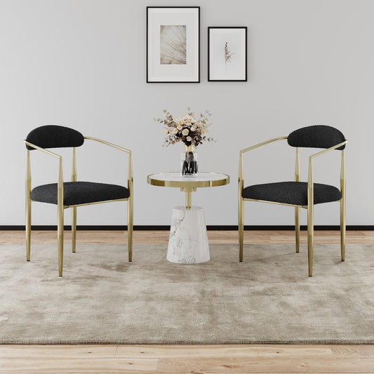 Erin Mid-Century Modern Dining Chairs (Set of 2) Black Boucle & Gold