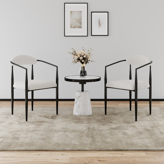 Erin Mid-Century Modern Dining Chairs (Set of 2) White Boucle & Black