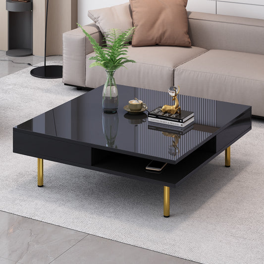 Hayden Modern High Gloss Coffee Table with Gold Legs - Black
