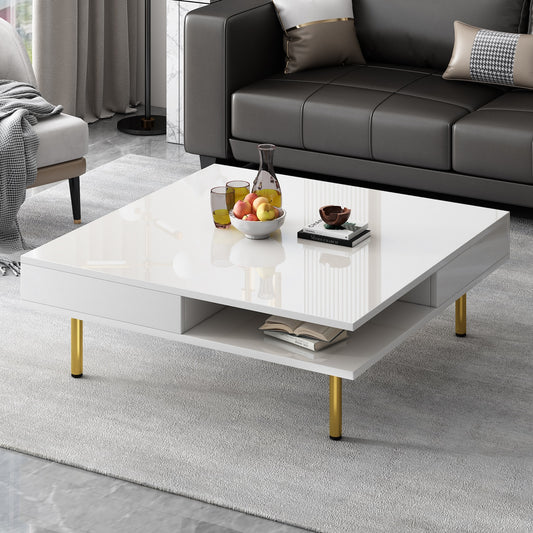 Hayden Modern High Gloss Coffee Table with Gold Legs - White
