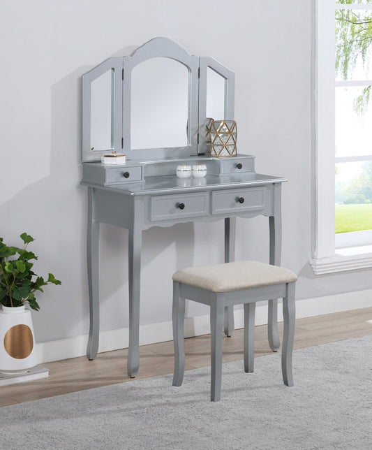 Sanlo Wooden Vanity Make Up Table and Stool Set, Silver