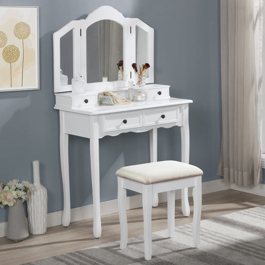 Sanlo Wooden Vanity Make Up Table and Stool Set, White