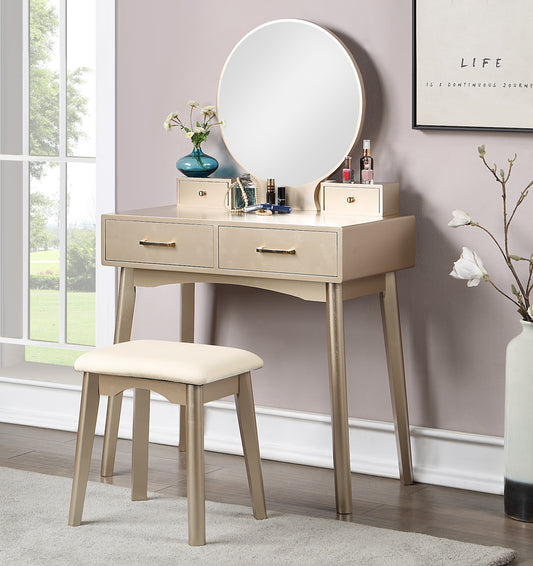 Liannon Contemporary Wood Vanity and Stool Set,Gold