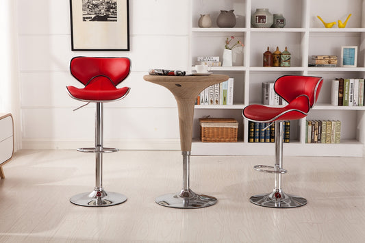 Masaccio Faux Leather Adjustable Swivel Barstool, Set of 2, Red