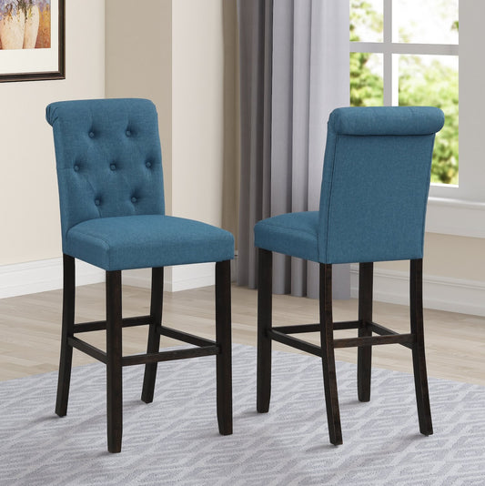 Leviton Solid Wood Tufted Asons Counter Stool, Set of 2, Blue