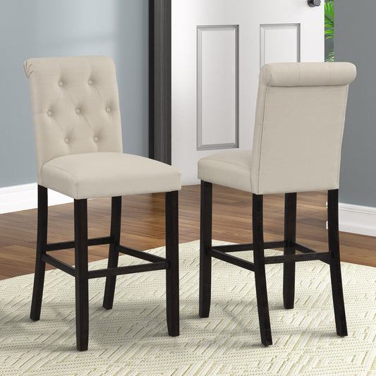 Leviton Solid Wood Tufted Asons Counter Stool, Set of 2, Tan