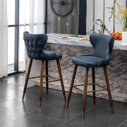 Nevis Mid-century Modern Faux Leather Counter Height Stools (Set of 2) Blue