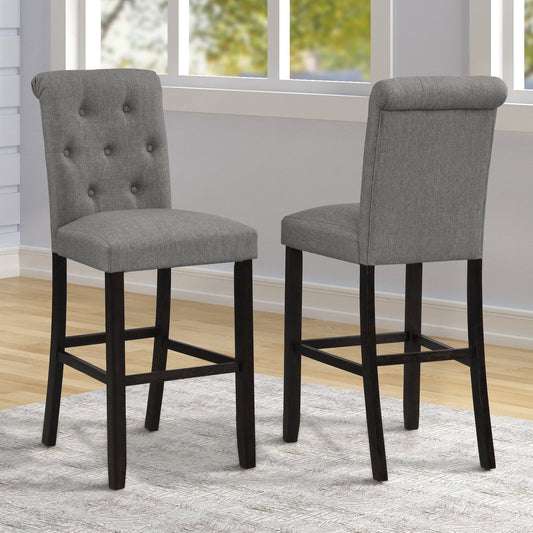 Leviton Solid Wood Tufted Asons Counter Stool, Set of 2, Gray