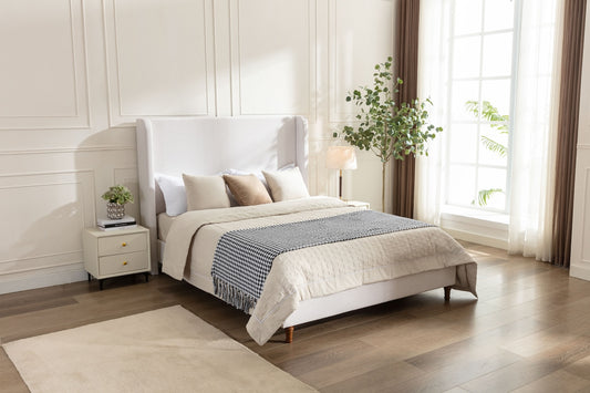 Harper Textured Canvas Upholstered Platform Bed with Peg Legs - Ivory