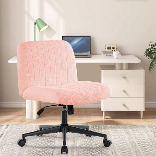 Tristin Channel Tufted Armless Office Chair - Pink Teddy Upholstery