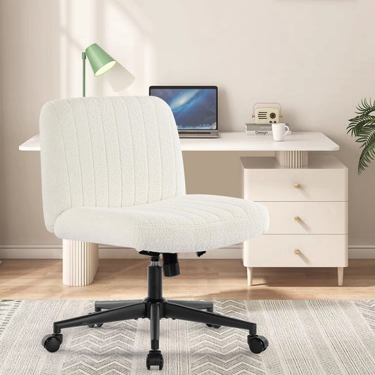 Tristin Channel Tufted Armless Office Chair - Beige Teddy Upholstery