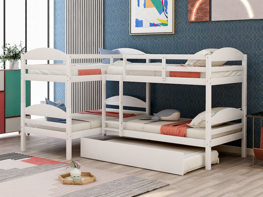 Chandler Quadruple Twin Bunk Bed with Trundle - White
