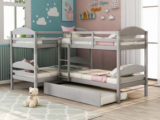 Chandler Quadruple Twin Bunk Bed with Trundle - Gray