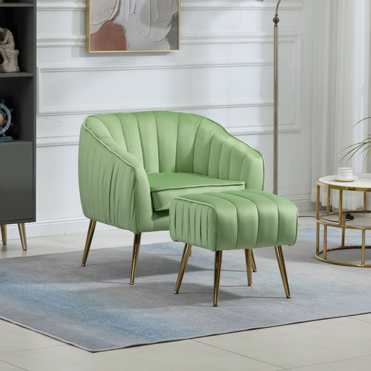 AOAO Velvet Accent Chair with Ottoman Set in Green