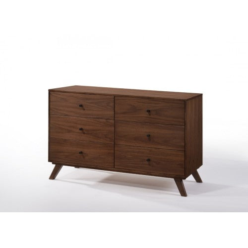 Modrest Addison Mid-Century Modern Walnut 6 Drawer Dresser