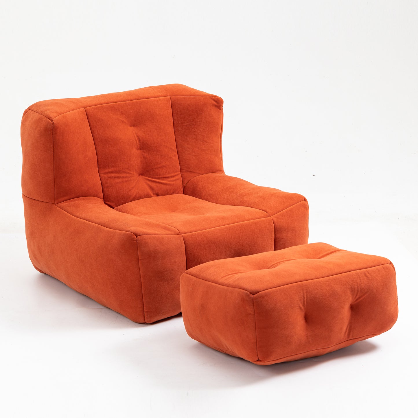 Halston 2-Piece Velvet Bean Bag Chair & Ottoman, Orange