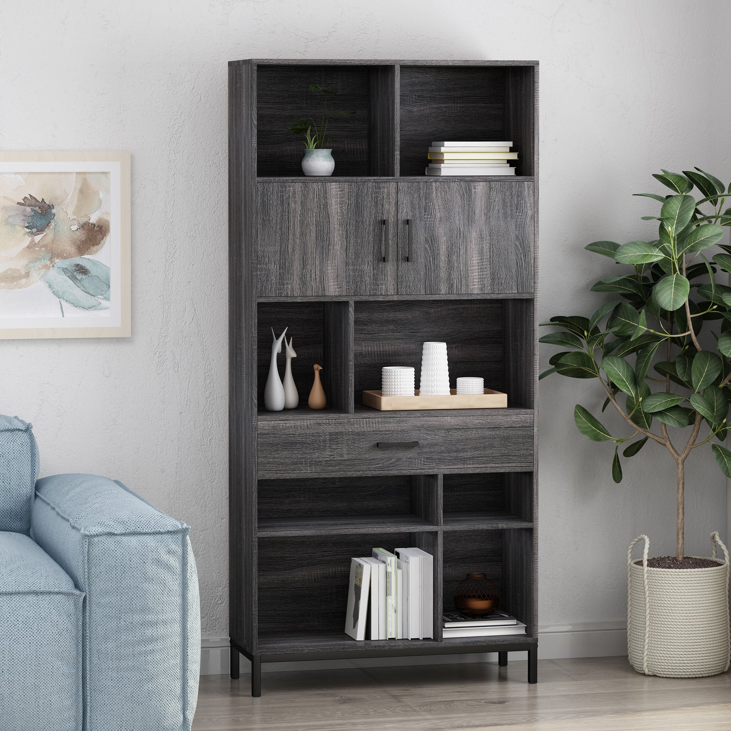 Blaire Modern Gray Oak Finish Bookshelf