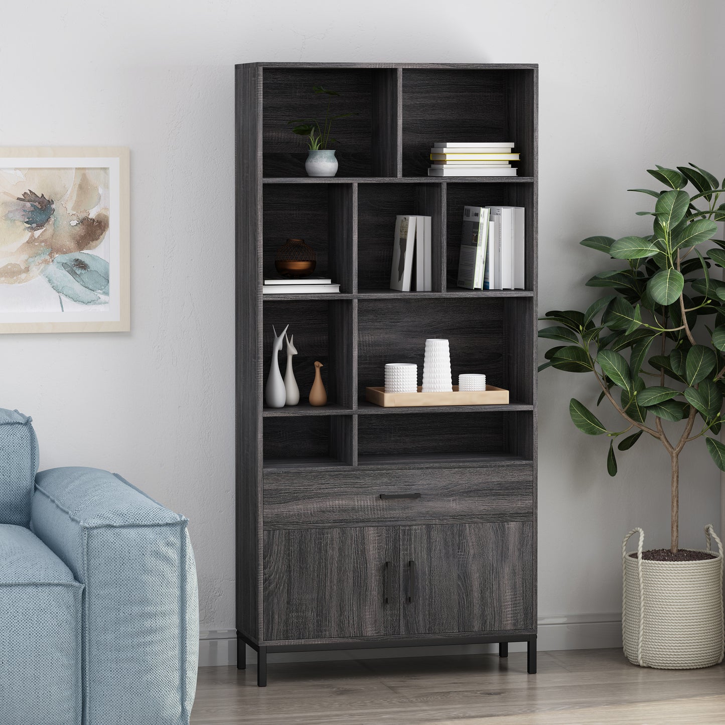 Blaire Modern Gray Oak Finish Bookshelf