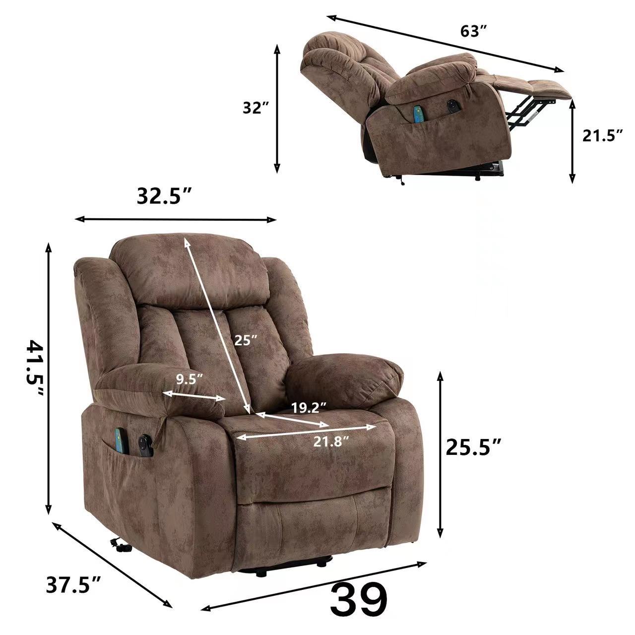 Liriel Tufted Chenille Power Lift Recliner, Brown