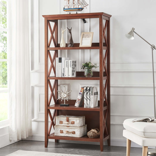 Remi Transitional 4-Shelf Bookcase, Walnut