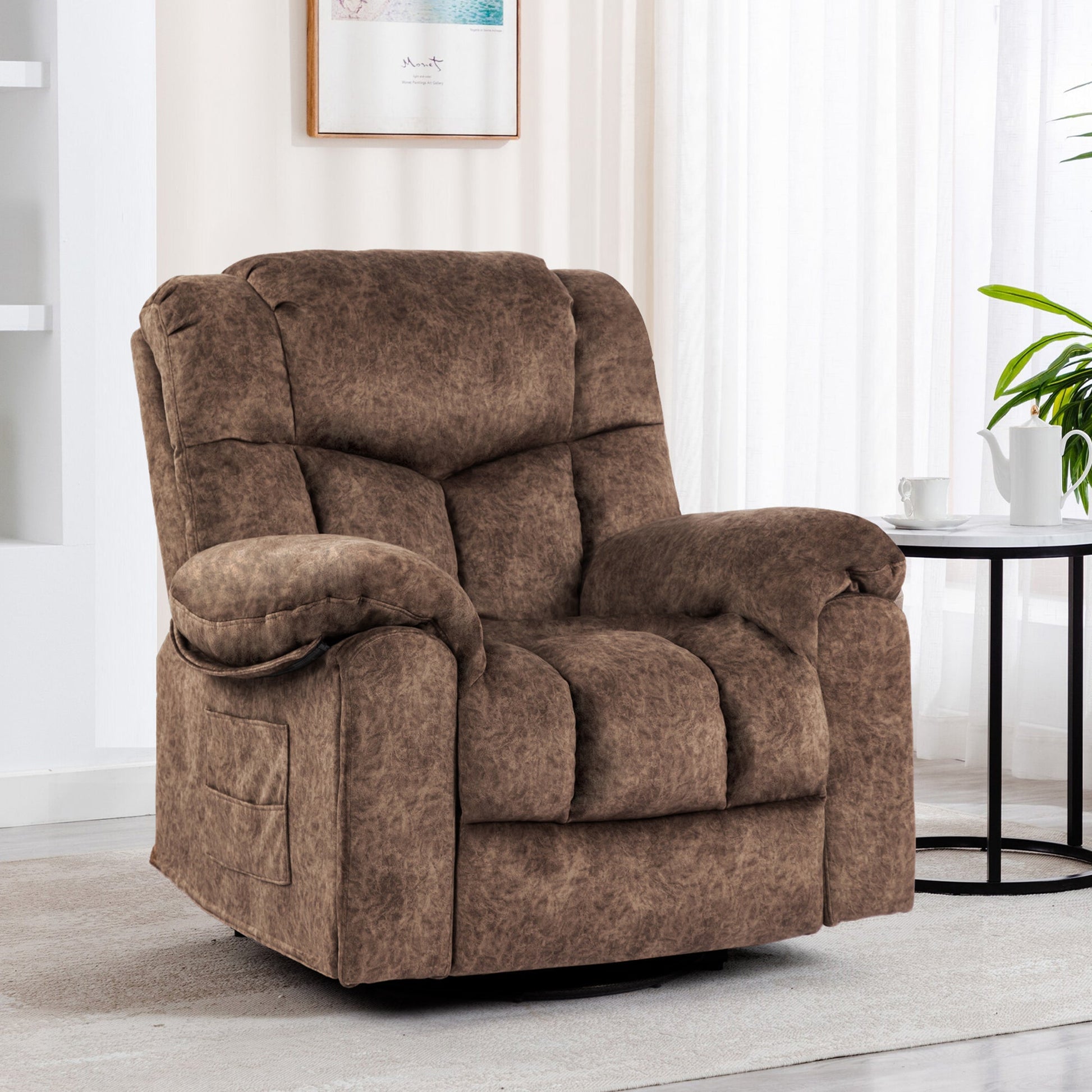 Brant Manual Velvet Rocker Recliner with Massage, Brown