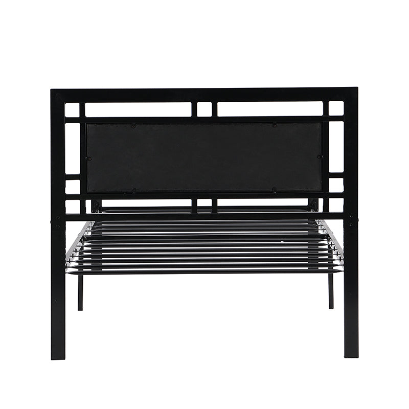 Twin Size Black Metal Platform Bed with Faux Leather Headboard