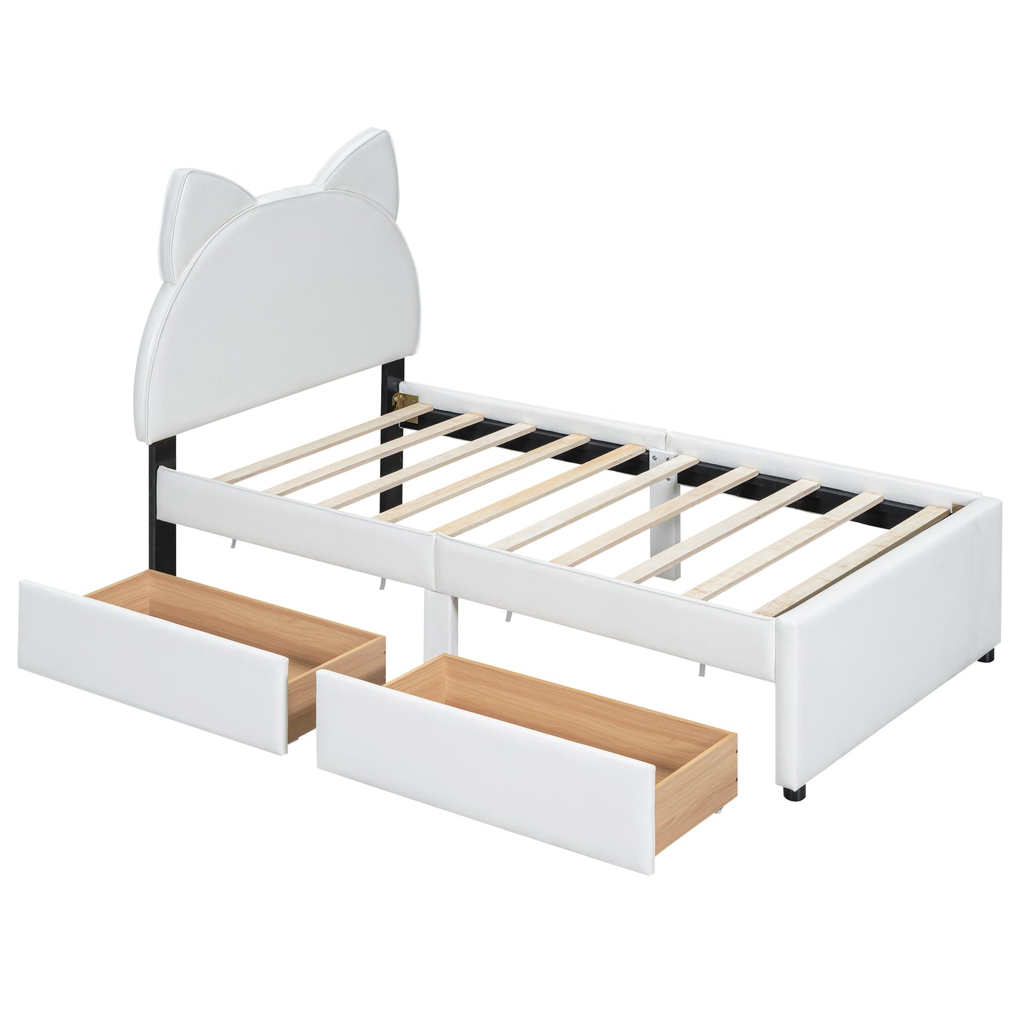 Brandy Full Size Platform Bed with Cartoon Ears - White