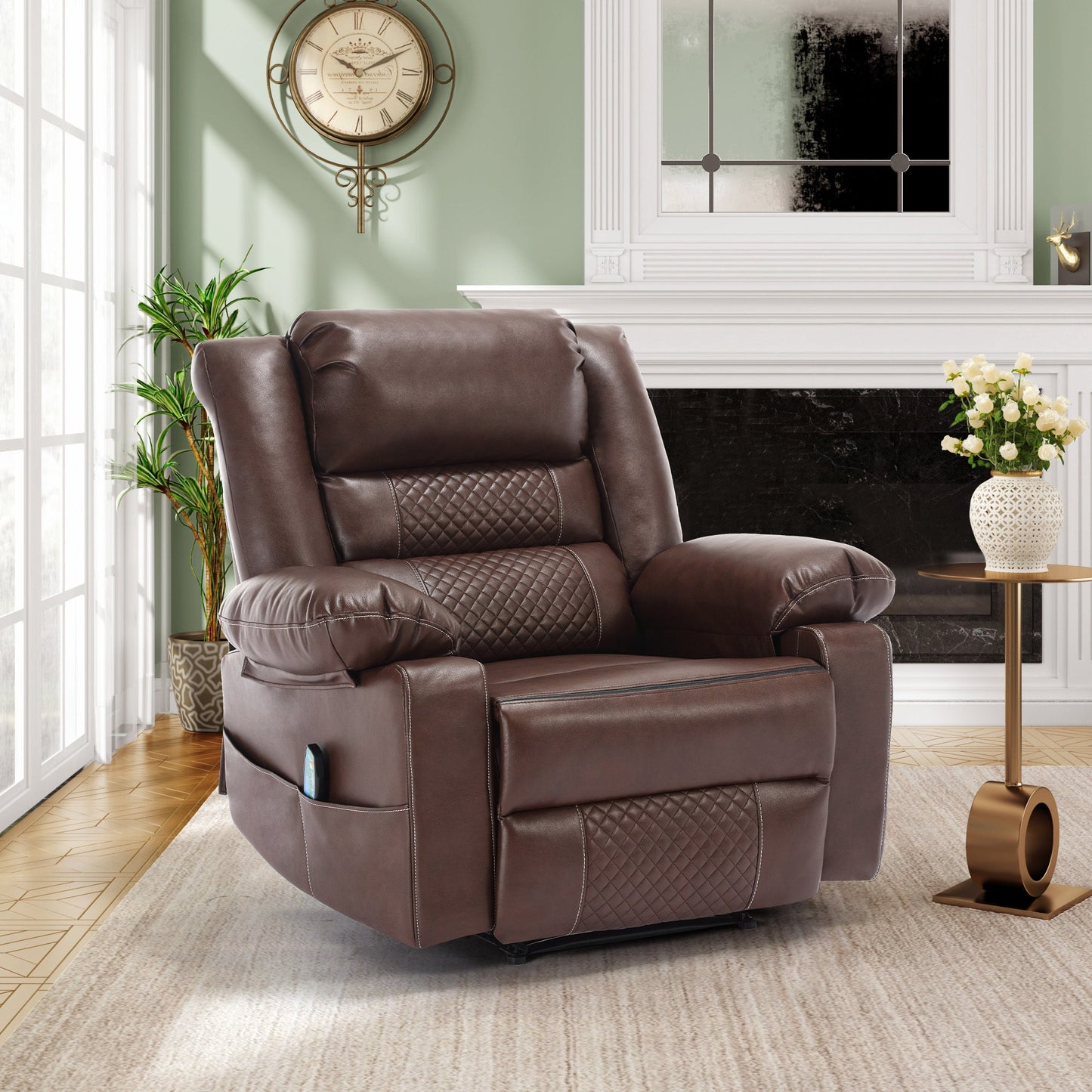 Ashton PU Leather Recliner with Head & Massage, Brown