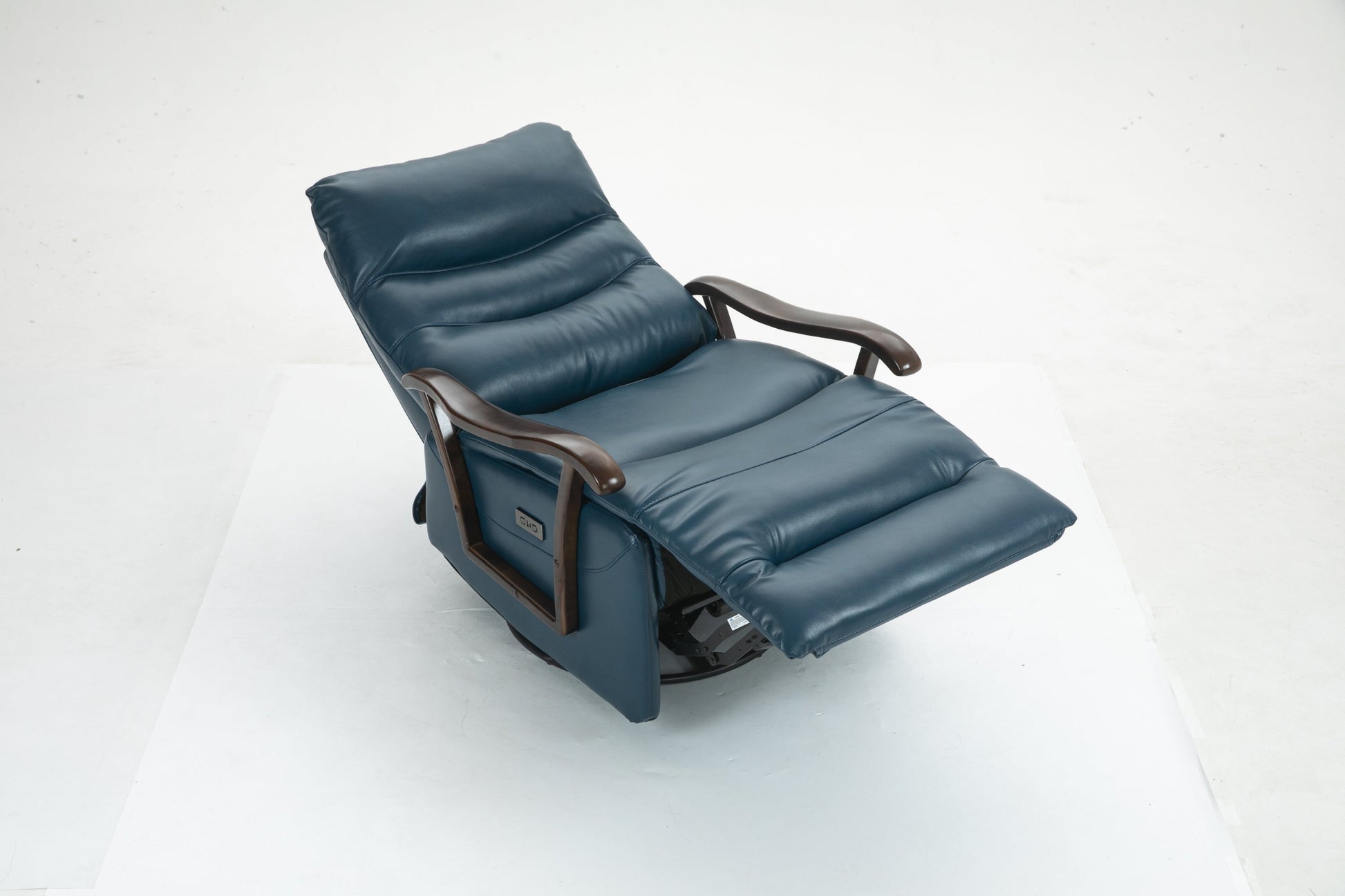 Priska PU Leather Power Rocker Recliner with Solid Wood Arms, Blue