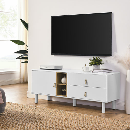 Lillian Modern TV Console with Leather Handing Pulls, White